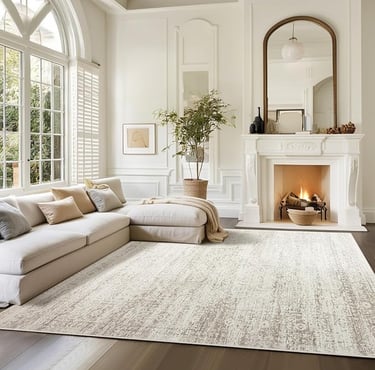 Modern large area rug 8x10 for living room, washable and neutral tone.