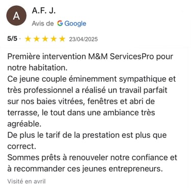Avis google 5 étoiles clients m&m services pro nettoyage et vitres rouen 