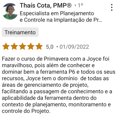 foto de uma pessoa e seu depoimento sobre o curso.