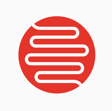 a red and white icon with a red and white stripe