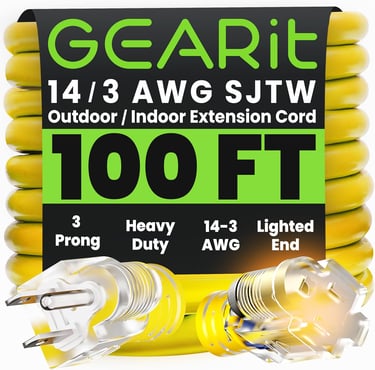 Outdoor 14 AWG Gauge 3 Prong Plug 100 Foot Extension Cord