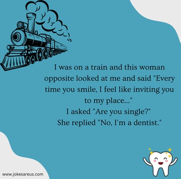 Girl apparently impress by a smile, invites guy to her place. As it turns out she is dentist