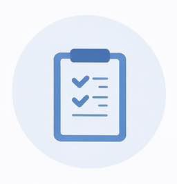 Blue clipboard icon with checklist checkmarks for task management and project completion.