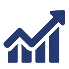 a blue and white arrow pointing up to a graphing line graphing down