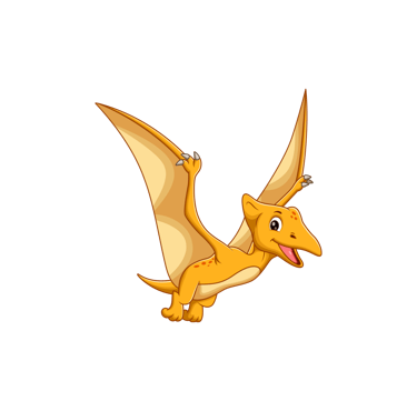 Illustrazione di un pterodattilo sorridente in stile cartone animato, utilizzata per contenuti dedicati ai bambini nella pale