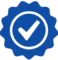 Blue badge icon with a white checkmark in the center.