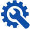 Icon of a blue gear with a wrench in the center, symbolizing tools or settings.