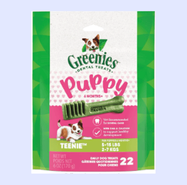 a dog treat bag of greenies puppy treat