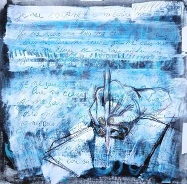 Je ne sais ni lire ni écrire - 2025 - acrylique sur toile, carré comté sanguine - 40X40