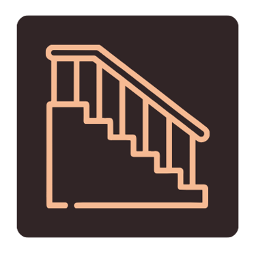 Line art illustration depicting a handrail and steps pertaining to architectural welding.
