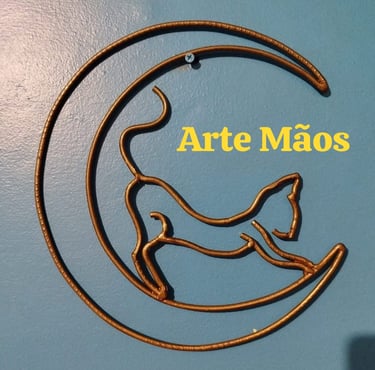 Quadro em vergalhão Gato na lua