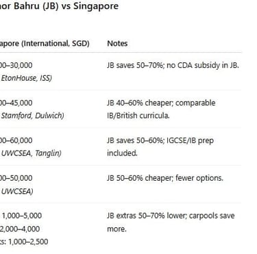 2025 school cost comparison: Johor Bahru international schools 40–70% cheaper than Singapore across all levels