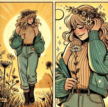 a comic strip strip strip art of a woman in a flower crown