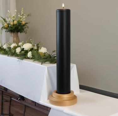 Tall Black Pillar Candle (28 inch) for modern wedding or event centerpiece.