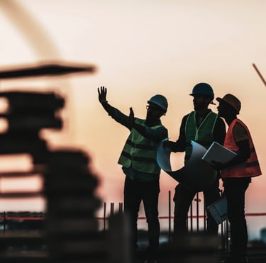 a group of people standing around a building
