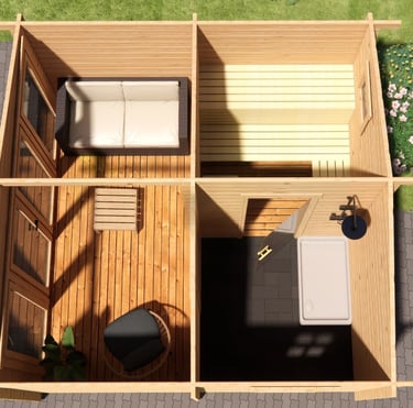 buiten met kledingruimte sauna in de tuin