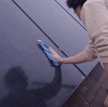 Solar panel installation being cleaned