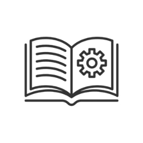 a book with a bookmark and a gearwheel