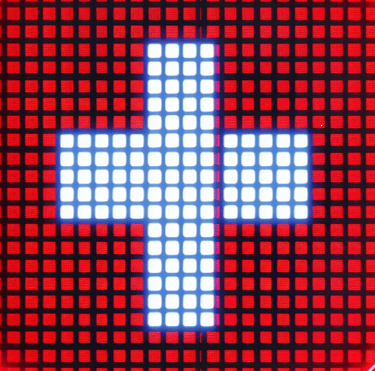 Eine Illustration einer Schweizer Fahne, die aus LEDs besteht