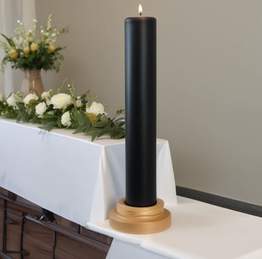 a candle with a candle holder and a candle