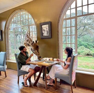 Giraffe Manor Kenya breakfast with giraffes
