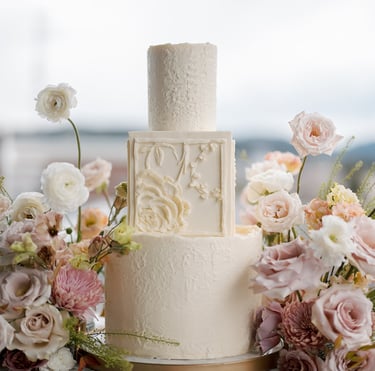 High end white wedding cake design for a Montana wedding