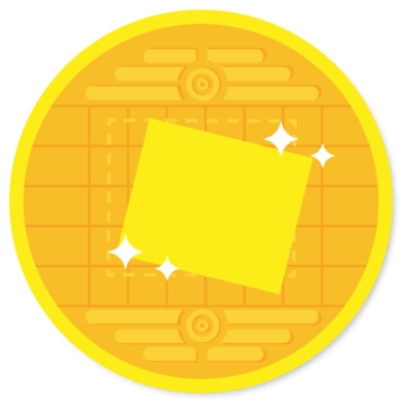 a yellow coin with a square piece of paper on it
