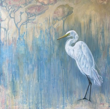 Egret and Suzani painting