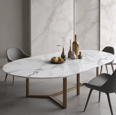 A modern blue table with a unique base.