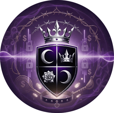 Vaeloria's crest of 2 moons, a crown and rose set in a shield with wings. a crown under barbed wire sit at the top