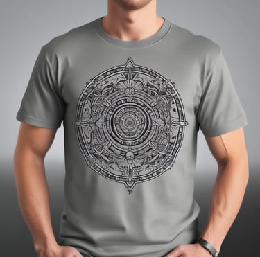 A vibrant display of colorful graphic t-shirts hanging on a rustic wooden rack.