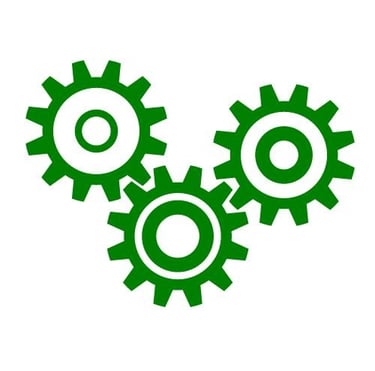 a green and white icon of three gearsets it dedicate we have best and quick response customer care