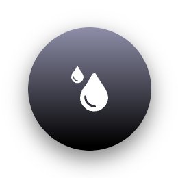 a black and white button with a drop of water
