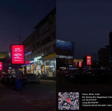a city street scene with a car parked on the side of the road