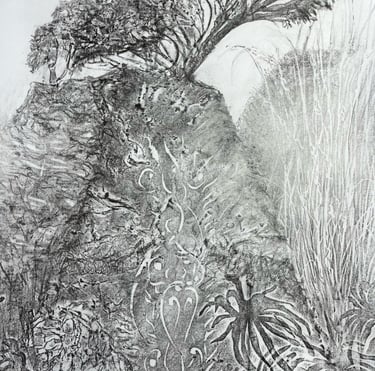 Peacock Garden graphite imprint detail