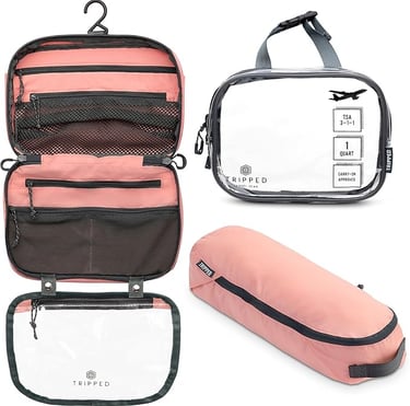 a set of three clear bags with a zippered case