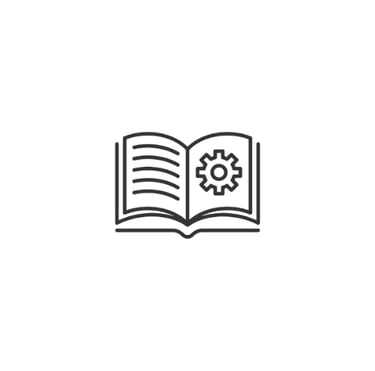 a book with a bookmark and a gearwheel