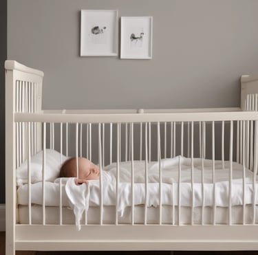 A cozy nursery corner with soft pastel colors and a crib filled with plush toys.