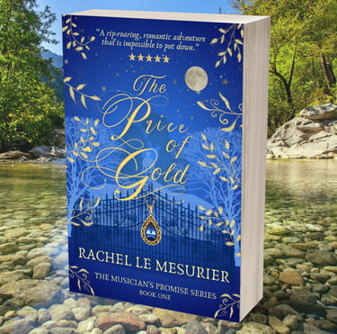 a blue and gold book cover of the book "The Price of Gold" by Rachel Le Mesurier