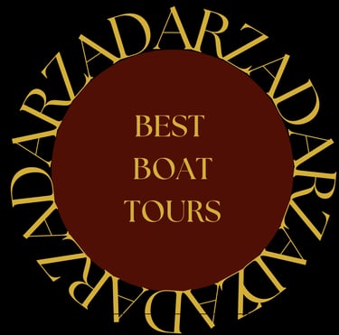 Letters ZADAR surrounding a red circle. Title inside the circle: Best Boat Tours.