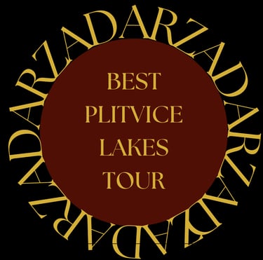 Letters ZADAR surrounding a red circle. Title inside the circle: Best Plitvice Lakes Tour.