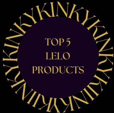 Letters KINKY surrounding a purple circle. Title inside the circle: Top 5 LELO Products.