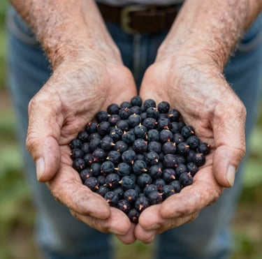 Close-up of shiny black chickpeas from Etna drying naturally in sunlight.