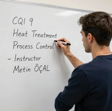 A professional instructor giving a presentation to a group around a conference table with a light blue background.