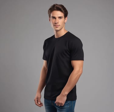 Man wearing a sleek pima cotton t-shirt standing against a minimalist background.