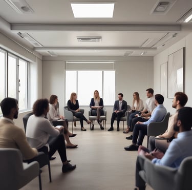 A one-on-one mentoring session in a cozy office setting with warm lighting.