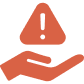 Red warning triangle exclamation icon held in a hand symbol for caution and risk management.