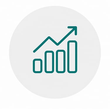 Green line and bar chart icon showing upward business growth and financial success.