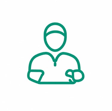 Green line icon of a medical professional or surgeon wearing a surgical cap.