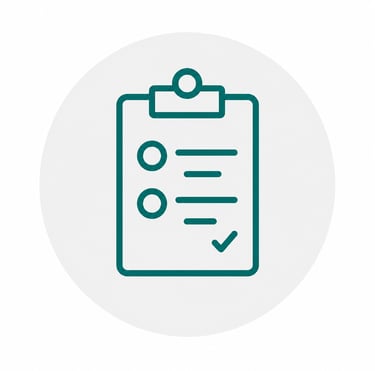 Teal clipboard icon with a checklist and checkmark, representing a completed task list or survey.